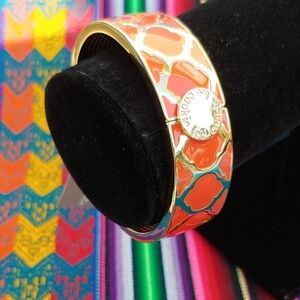 Cookie Lee Enamel Marrakesh Cuff Bracelet in Orange and Gold Tone NWT